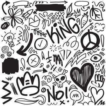 Sketch line elements set. Abstract nature elements decoration graphic icon set. Graffiti sketch hand drawn line elements for brush, abstract decoration design. Object illustration. vector