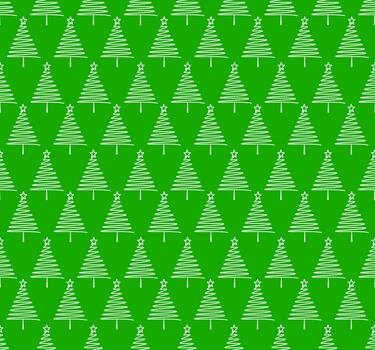 Seamless pattern with white abstract Christmas trees on a green background. vector