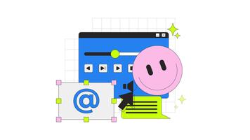 Web interface with digital communication 2D onboarding ui animation. Multimedia player with cursor. Chat bubble with email and emoji animated cartoon flat concept, app intro 4K isolated on white video