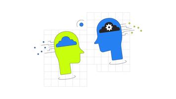 Cloud communication 2D onboarding ui animation. Upload processing. Wireless transfer sync. Intelligent systems exchanging data animated cartoon flat concept, app intro 4K isolated on white video