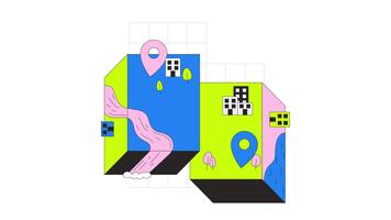 carta geografica navigazione 2d onboarding ui animazione. GPS geolocalizzazione. pianificazione percorso. puntamento consegna. isometrico Mappatura con Posizione perni animato cartone animato piatto concetto, App intro 4k isolato su bianca video