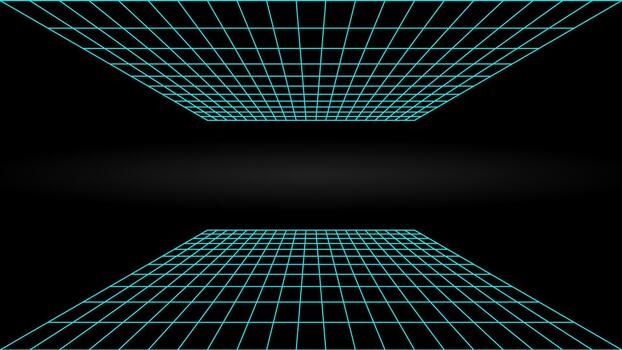 3d wireframe perspective grid mesh room template design illustration background vector