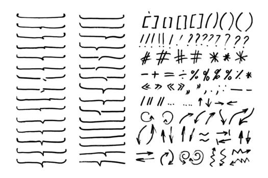 Marker felt pen or crayon doodle text frame, direction arrows and text mark emphasis scribbles collection. vector