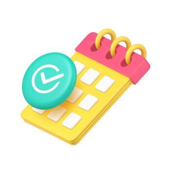 3D Realistic Icon Yellow Calendar And Blue Approval Checkmark For Schedule Confirmation Event vector