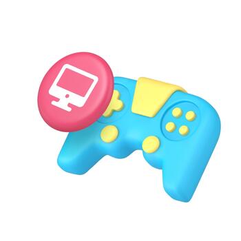 3d realista icono azul gamepad y rosado escritorio monitor para juego de azar y computadora tecnología vector