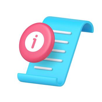 3d Realistic Icon Blue Document Sheet With Pink Information Button Symbol vector