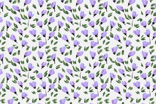 Seamless pattern with expressive hand painted lavender buds and textured green leaves on a light background. Artistic brushstrokes create a fresh, modern botanical design vector