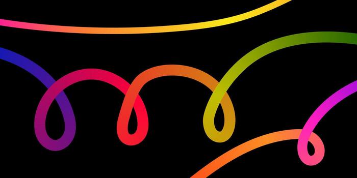 Abstract colorful flowing lines on black background dynamic design element vector