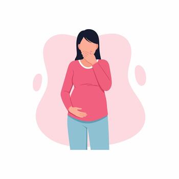 Nauseous Pregnant Woman Holding Belly vector