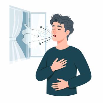 Deep Breathing Exercise Near Open Window vector