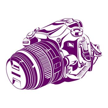 Dynamic silhouette of a DSLR camera with a fully closed lens body, great for photography branding, digital design assets, and tech-themed visuals. vector