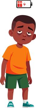 Exhausted child with low battery indicator vector