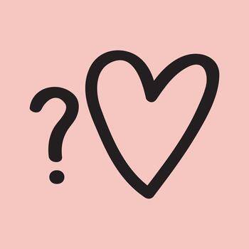 Outline Heart Question. Minimal illustration of heart outline with question mark on pink background. Simple romantic mystery symbol. vector