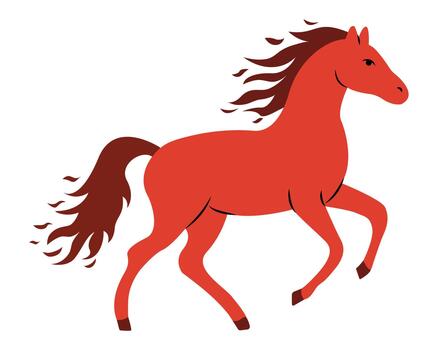 Red horse running freely in a stylized design with flowing mane and tail during daytime vector