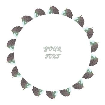 Circular frame of pinecones and leaves arranged symmetrically around a central editable text area. Minimal nature-themed design ideal for seasonal cards, invitations, or rustic branding vector