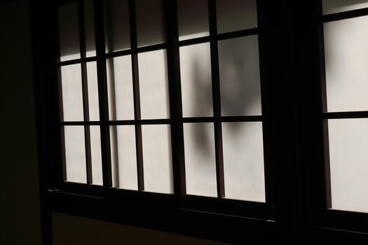 Dramatic Backlit Window Grid Silhouette Creating Geometric Pattern photo