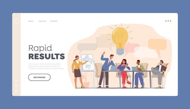 idea genial, trabajo en equipo aterrizaje página modelo. negocio personas que se discute idea en tablero reunión en oficina. equipo proyecto vector