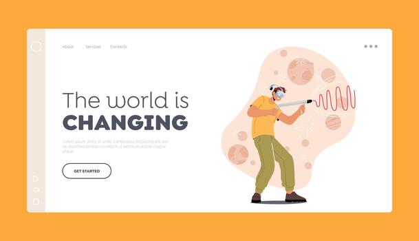 juego de azar recreación, virtual realidad simulación pasatiempo aterrizaje página modelo. hombre jugador jugando juego en vr gafas de protección vector