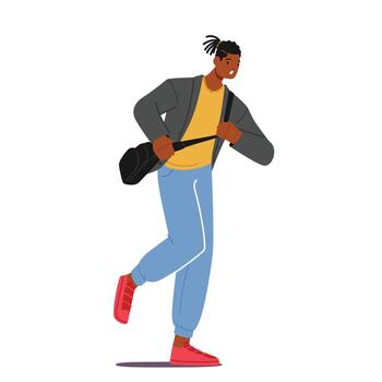 Student Character Late in University, Anxious Young Man with Shoulder Bag Hurry at Class due to Oversleep or Traffic Jam vector
