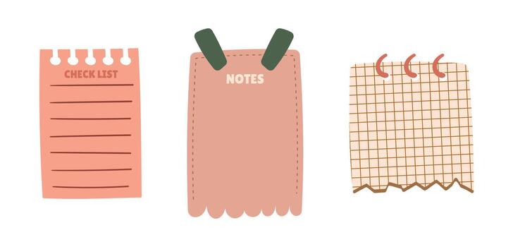 dibujos animados gracioso papel notas, colegio pegatinas, oficina lista planificadores o calendario hojas. a hacer lista o memorándum blanco, papel de notas vector