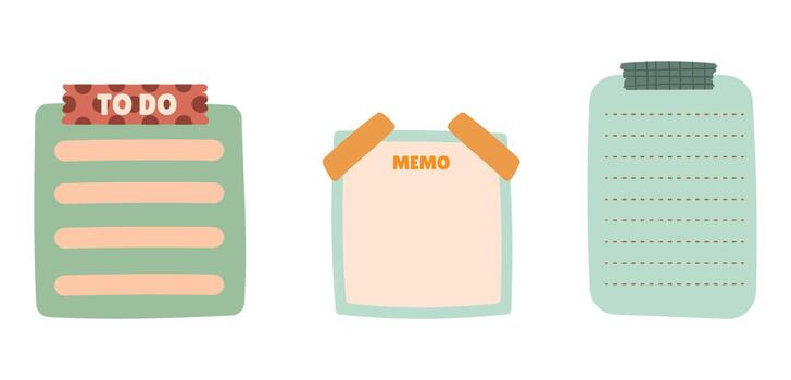 dibujos animados planificadores, bala diario marcos, fronteras, que hacer lista, nota, diario calendario elementos. mensaje hojas con líneas vector