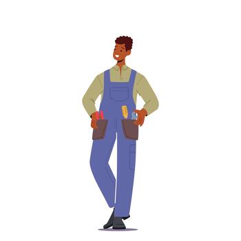 Worker, Handyman with Different Instruments in Pockets for Fixing and Maintenance Broken Technics, Isolated Master vector