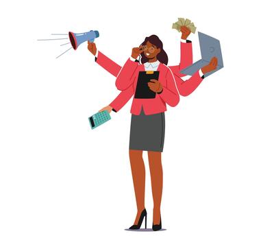 Effective Business Woman Managing Multiple Tasks. Multitasking, Project Time Management, Personal Productivity Concept vector