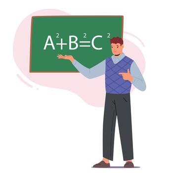 Man Teacher Stand At Blackboard Explain Mathematics To Students Isolated On White Background. Handsome Tutor vector
