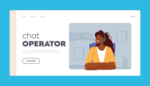 Chat Operator Service Landing Page Template. Technical Receptionist Female Character Support Customer Online vector