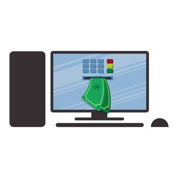 Withdraw money from PC. money coming out of the screen. atm machine on personal computer. vector