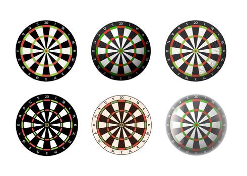 Dartboard darts game set collection in modern glass styles. Detailed Dartboard target symbol illustration perfect for apps and web design vector