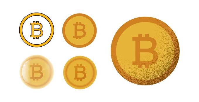 Bitcoin coin icon collection in modern glass styles. Detailed Bitcoin symbol illustration perfect for finance apps and web design vector