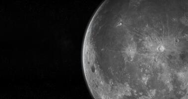 Oceanus procelarum en el lunar superficie de el Luna en rotación. 3d representación video