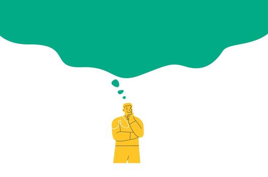 Man thinking in a big bubble. Concepts of big thinking, imagination and creativity. Colorful illustration vector