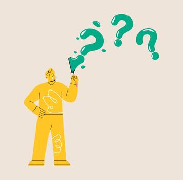 Man blowing question mark bubble. Colorful illustration vector