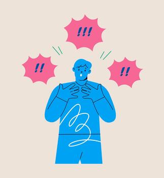 Man with shocked face expression. Surprised and amazed concept. Colorful illustration vector