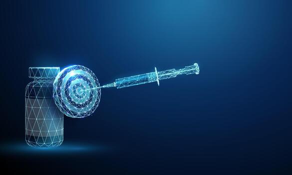 3D vaccine vial and syringe illustration vector