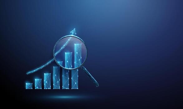 Graph showing data trends with magnifying glass vector