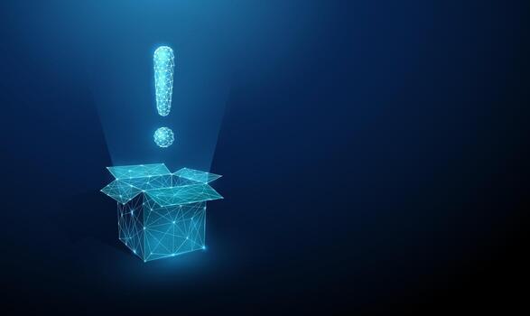 3d exclamación marca desde un abierto caja. advertencia, riesgo conciencia, importante información, problema detección, alerta sistema, innovación, inesperado Salir concepto. vector