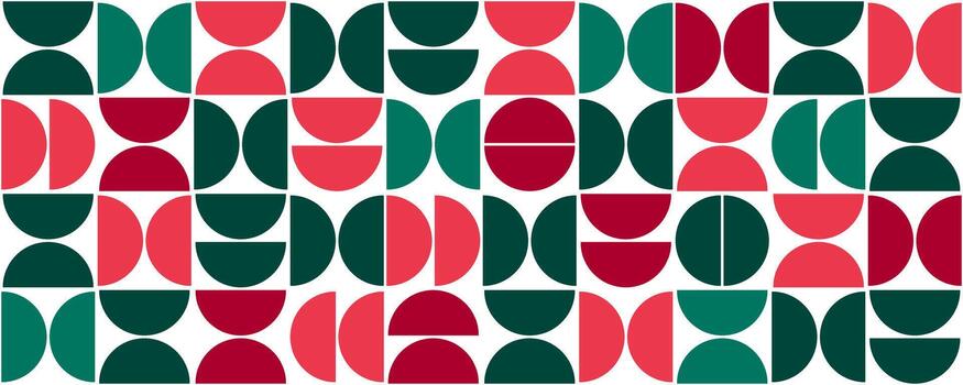 Navidad sin costura modelo. resumen Bauhaus textura. medio circulo formas antecedentes. Navidad geométrico sencillo diseño. rojo y verde textura en Bauhaus estilo. Clásico mosaico ilustración vector