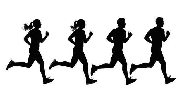 Dynamic group of people running in a vibrant outdoor scene vector