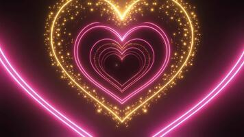 Infinite Neon Heart Tunnel with Sparkling Particles Abstract Loop Animation video