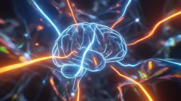 dinamico digitale cervello attività ciclo continuo illuminante neurale percorsi e conoscitivo funzioni nel un' futuristico Schermo video