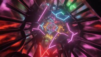 dinâmico néon luz túnel ciclo uma futurista abstrato viagem através brilhando geométrico corredores dentro ciberespaço video