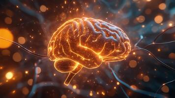 dynamisk lysande hjärna med invecklad neuralt nätverk anslutningar symboliserar trodde och artificiell intelligens bearbetning video
