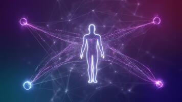 futurista digital humano interface com brilhando neural rede conexões e dados fluxo video