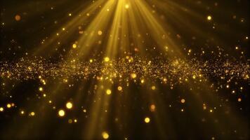 Golden particle dust and light beams abstract background loop video