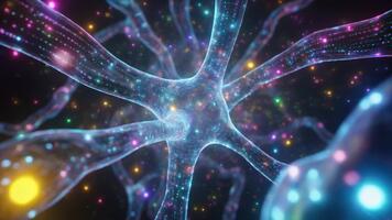 Abstract Glowing Neuron Structure with Colorful Particles Representing Brain Activity and Digital Data Flow video