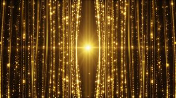 dourado partícula cortina com brilhante luz efeito espumante e cintilante animação desatado ciclo video