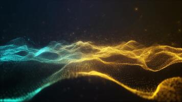 Dynamic Luminous Particle Waveform An Abstract Digital Background Animation with Glowing Cyan and Gold Colors video